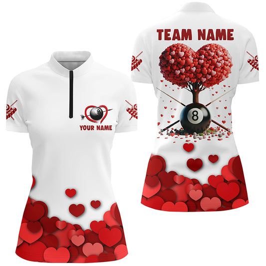 Valentine 8 Ball Pool With Red Hearts Tree Women Quarter-Zip, Custom Valentines Sport Shirts TDM0923
