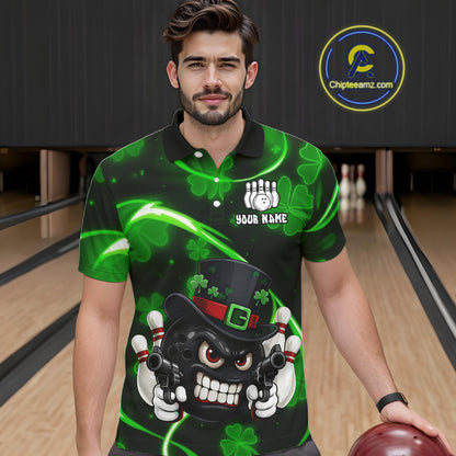 Personalized St Patrick Day Bowling Shirt For Men, Funny Shamrock Luckiest Bowling Team Jersey TDM5746