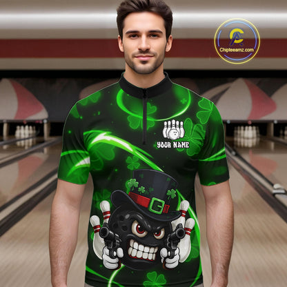Personalized St Patrick Day Bowling Shirt For Men, Funny Shamrock Luckiest Bowling Team Jersey TDM5746