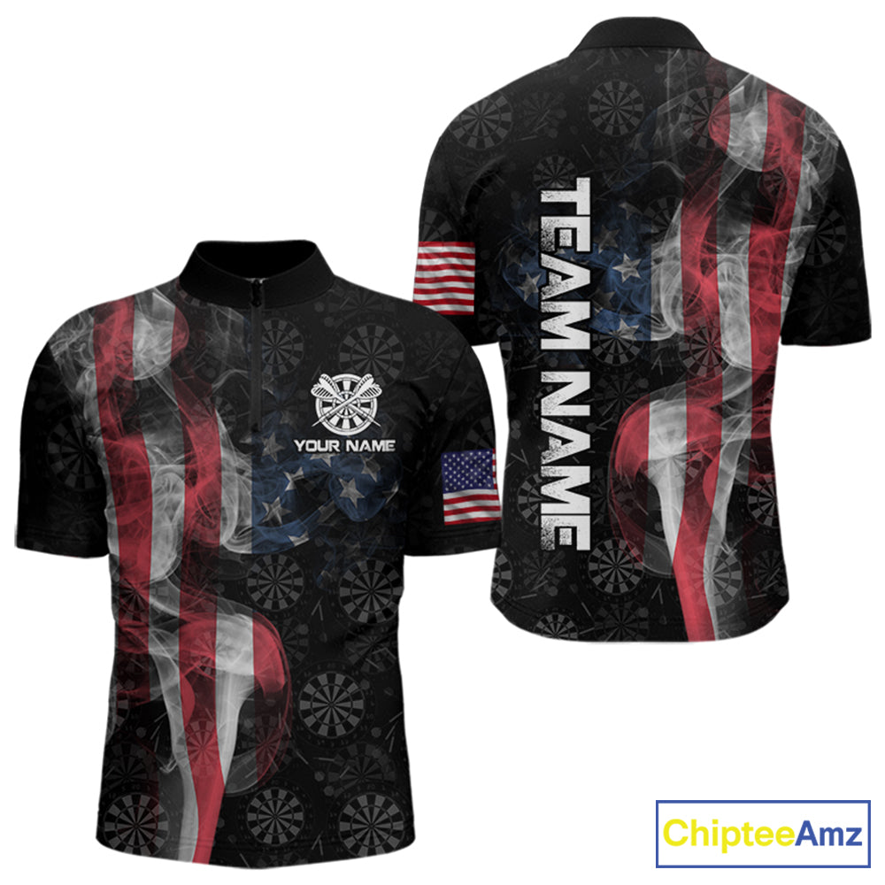 Smoke American Flag Dart Shirt with pocket Custom Patriotic Men Dart Jersey TDM3577