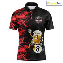 Load image into Gallery viewer, Red Flaming Funny Beer 8 Ball Billiard Shirt For Men Custom Pool Team Jersey Polo &amp; 1/4 Zip TDM5936