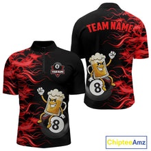 Load image into Gallery viewer, Red Flaming Funny Beer 8 Ball Billiard Shirt For Men Custom Pool Team Jersey Polo &amp; 1/4 Zip TDM5936