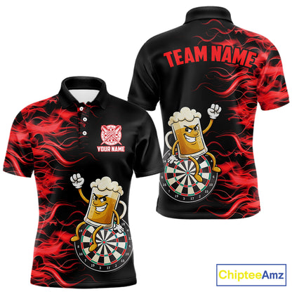 Red Flaming Dartboard Funny Beer Darts Shirt For Men Custom Darts Jersey Team Polo & 1/4 Zip TDM5939