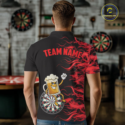 Red Flaming Dartboard Funny Beer Darts Shirt For Men Custom Darts Jersey Team Polo & 1/4 Zip TDM5939