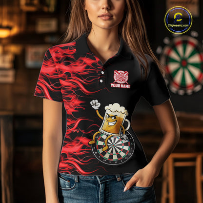 Red Flaming Dartboard Funny Beer Darts Shirt For Women Custom Darts Jersey Team Polo & 1/4 Zip TDM5939