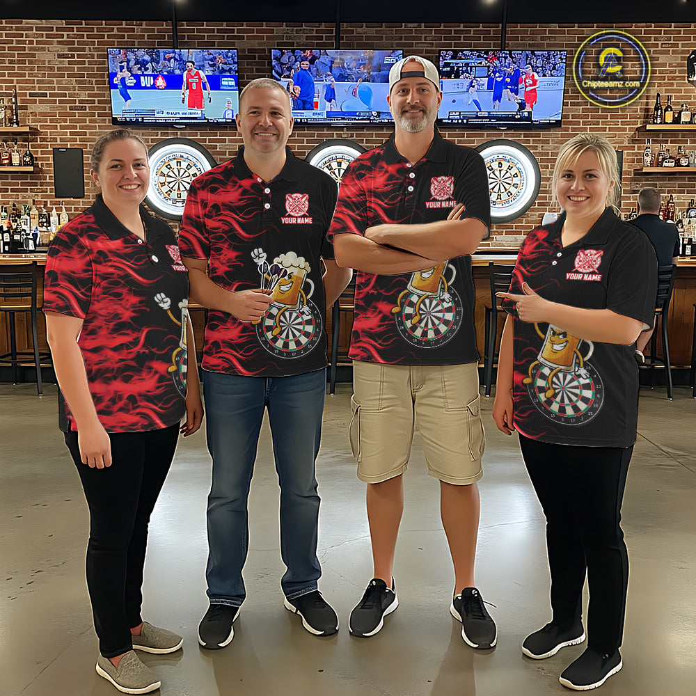 Red Flaming Dartboard Funny Beer Darts Shirt For Women Custom Darts Jersey Team Polo & 1/4 Zip TDM5939