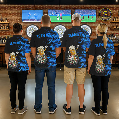 Blue Flaming Dartboard Funny Beer Darts Shirt For Women Custom Darts Jersey Team Polo & 1/4 Zip TDM5940