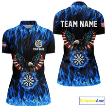 Load image into Gallery viewer, Blue Flaming American Flag Eagle Darts Shirt For Women Custom Darts Jersey Team Polo &amp; 1/4 Zip TDM5941