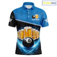 Load image into Gallery viewer, Black And Blue Funny Beer 8 Ball Billiard Jersey For Men Custom Pool Team Shirt Polo &amp; 1/4 Zip TDM5942