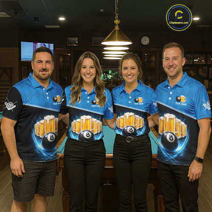 Black And Blue Funny Beer 8 Ball Billiard Jersey For Men Custom Pool Team Shirt Polo & 1/4 Zip TDM5942