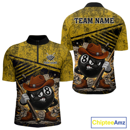 Yellow Grunge Funny 8 Ball Billiard Shirt For Men Custom Pool Team Jersey Polo & 1/4 Zip TDM6355