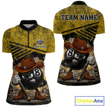 Load image into Gallery viewer, Yellow Grunge Funny 8 Ball Billiard Shirt For Women Custom Pool Team Jersey Polo &amp; 1/4 Zip TDM6355