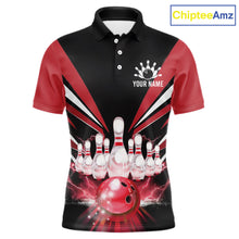 Load image into Gallery viewer, Black And Red Bowling Jersey For Men Custom Strike Lightning Bowling Team Jersey Polo &amp; 1/4 Zip TDM6357