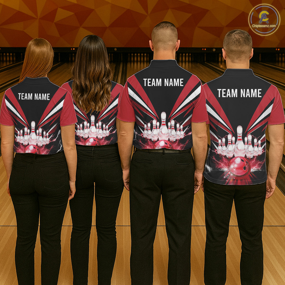Black And Red Bowling Jersey For Men Custom Strike Lightning Bowling Team Jersey Polo & 1/4 Zip TDM6357