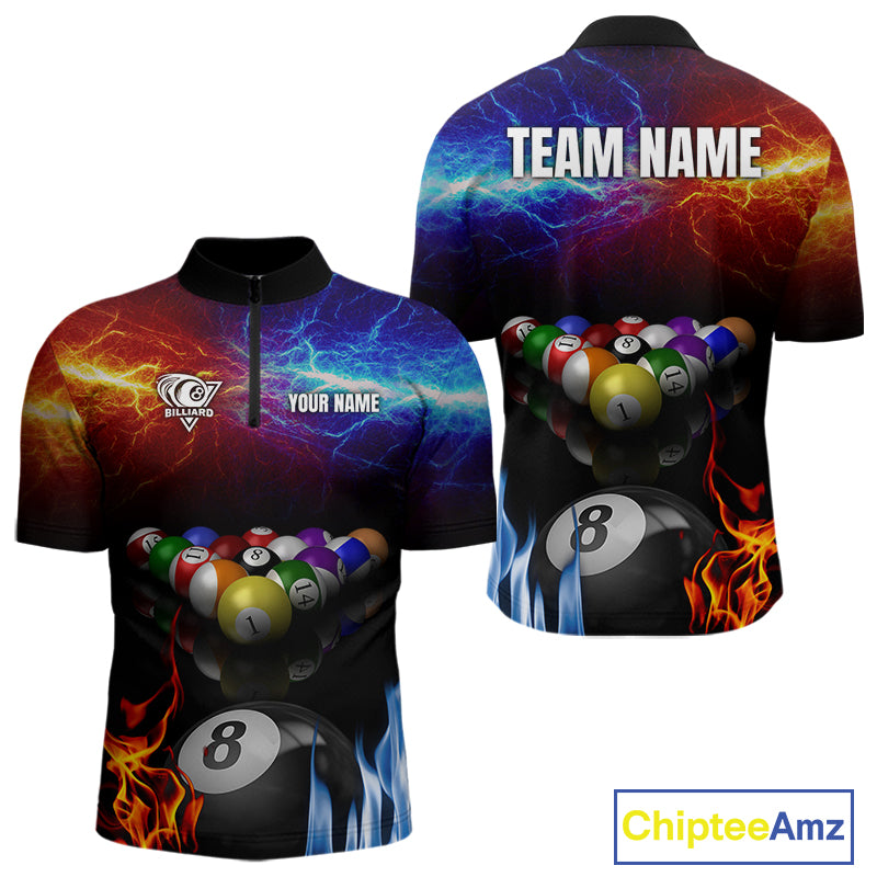 Orange And Blue Custom Lightning Men's Billiard Shirts – Billiard Pool Team Jerseys Polo & 1/4 Zip TDM4014