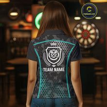 Load image into Gallery viewer, Black &amp; Turquoise Camo Dart Shirt For Women Custom Dart Jerseys Pocket Option TDM4366