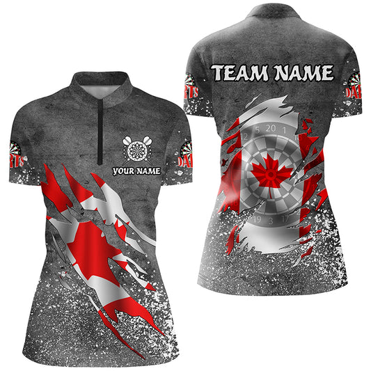 Personalized Grey Grunge Canadian Flag Darts Shirts For Women Custom Patriotic Darts Team Jerseys TDM2510