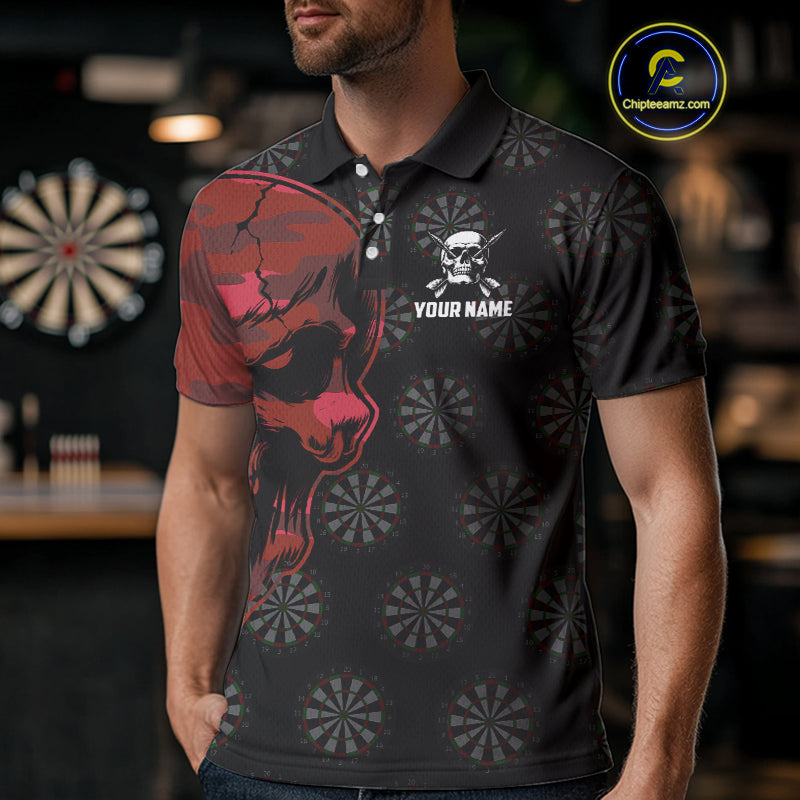 Funny Red Camo Darts Skull Aim Shoot Swear Repeat Custom Dart Shirts For Men, Darts Team Jersey TDM4797