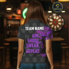 Load image into Gallery viewer, Funny Purple Camo Darts Skull Aim Shoot Swear Repeat Custom Dart Shirts For Women, Darts Team Jersey TDM4798