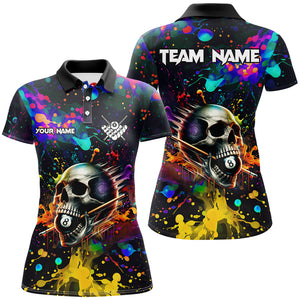 Personalized Colorful Ink Splash Skull Billiard Shirts For Women, Funny Billiard Jerseys Pool Outfit TDM2762