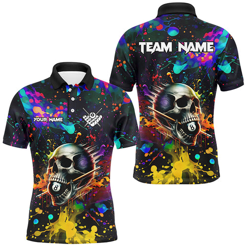 Personalized Colorful Ink Splash Skull Billiard Shirts For Men, Funny Billiard Jerseys Pool Outfit TDM2762