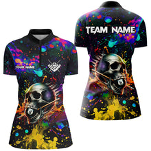 Load image into Gallery viewer, Personalized Colorful Ink Splash Skull Billiard Shirts For Women, Funny Billiard Jerseys Pool Outfit TDM2762