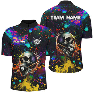 Personalized Colorful Ink Splash Skull Billiard Shirts For Men, Funny Billiard Jerseys Pool Outfit TDM2762