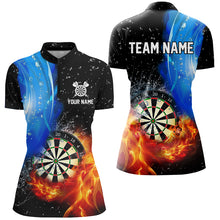 Load image into Gallery viewer, 3D Dartboard In Fire And Water Custom Dart Shirts For Women, Black Grunge Dart Jerseys Team Uniform TDM2770