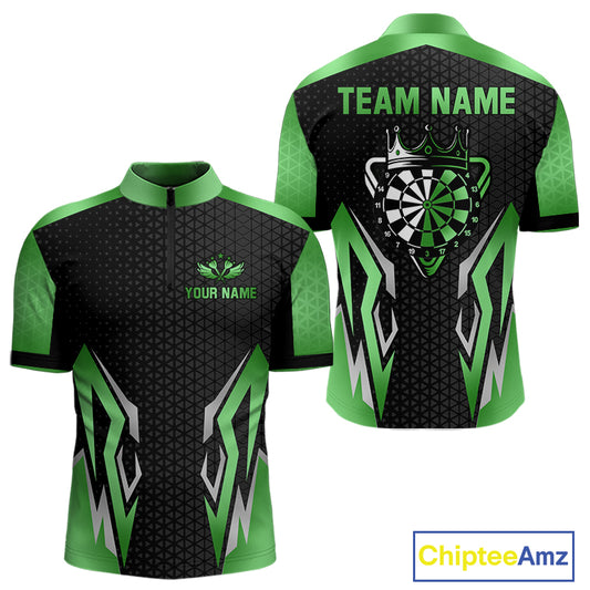Black And Green Funny Crown Darts Shirt For Men Custom Darts Jerseys Team Polo & Quarter Zip TDM5017