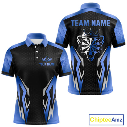Black And Blue Funny Crown Darts Shirt For Men Custom Darts Jerseys Team Polo & Quarter Zip TDM5018