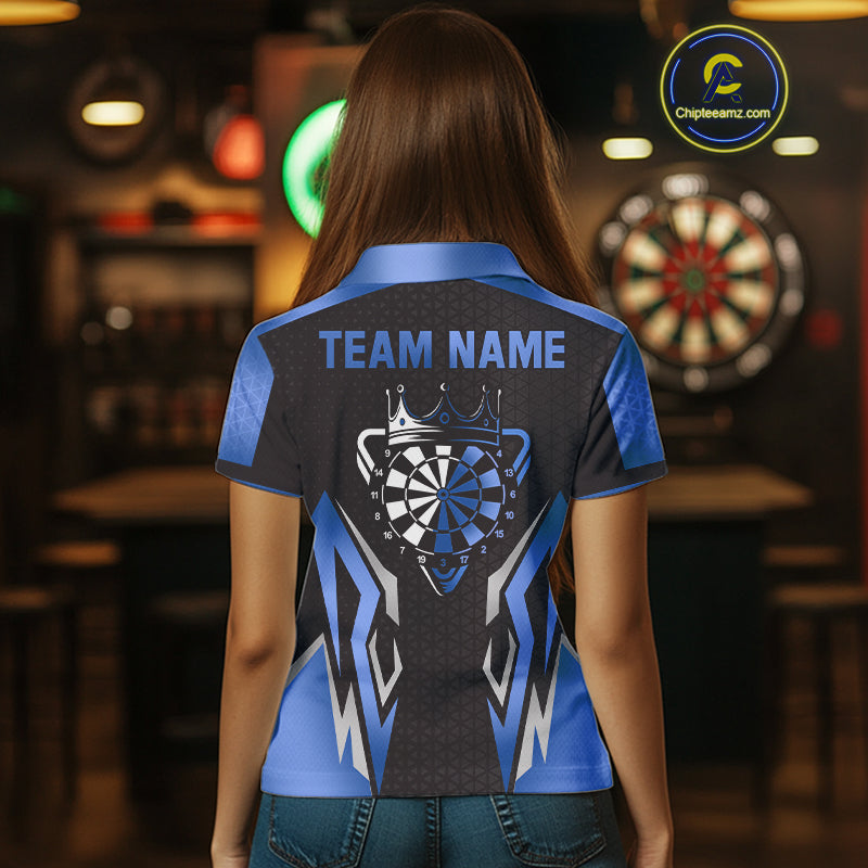 Black And Blue Funny Crown Darts Shirt For Women Custom Darts Jerseys Team Polo & Quarter Zip TDM5018