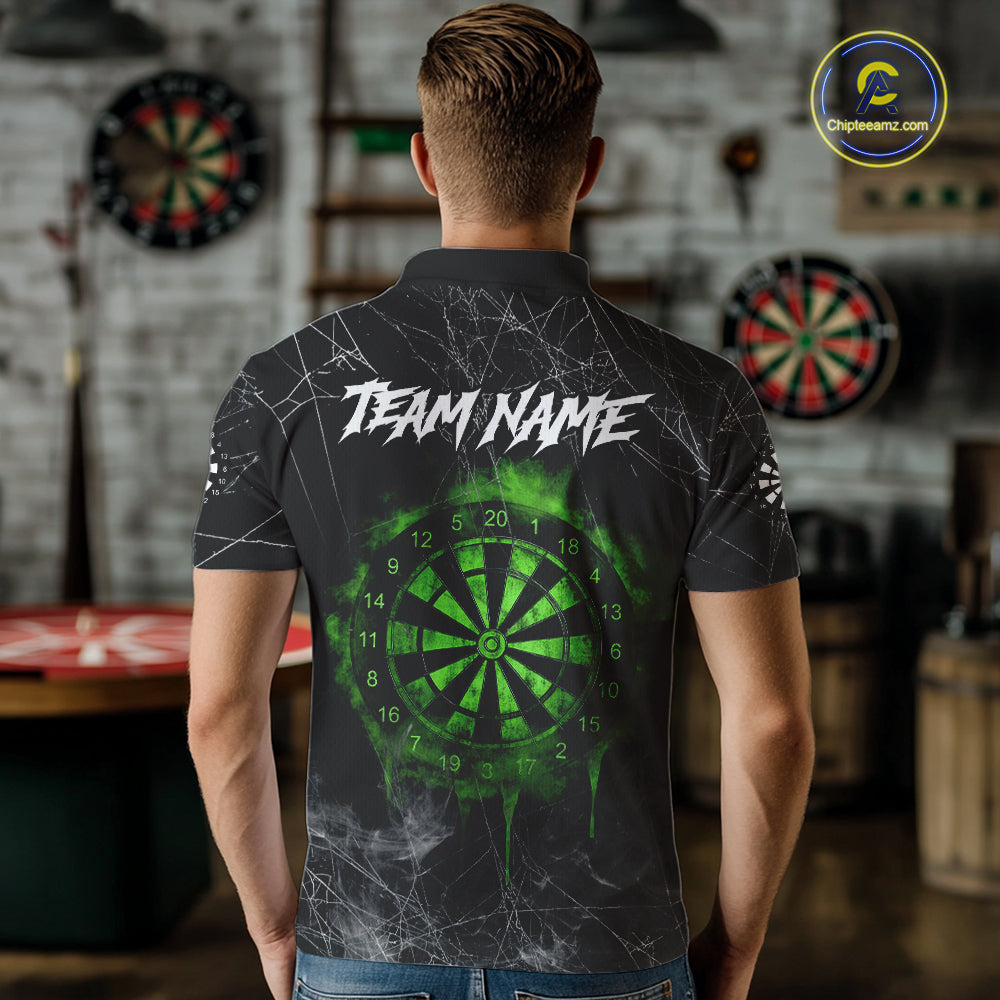 Black And Green Smoke Grim Reaper Funny Dart Shirts For Men Custom Dart Jerseys, Darts Clothing TDM5486