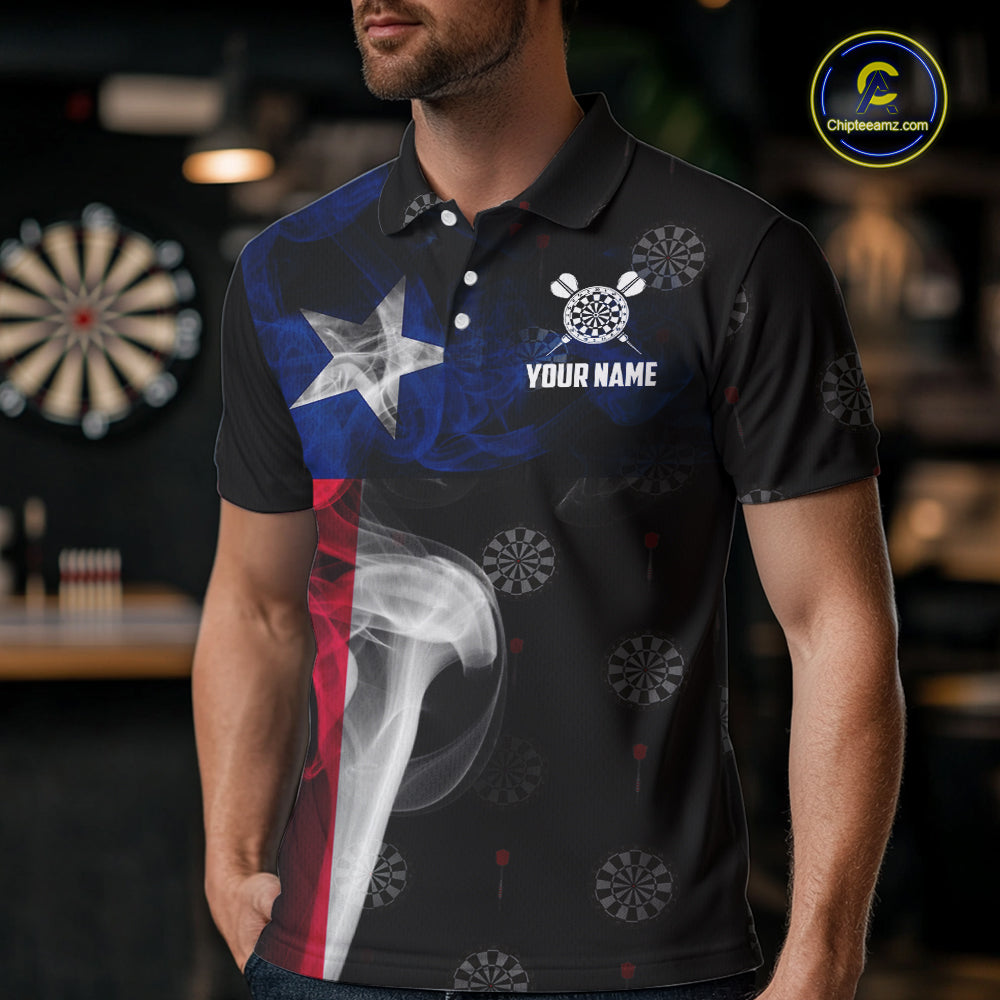 Personalized Texas Flag Smoke Darts Polo & Quarter Zip For Men Custom Texas Darts Team Jersey TDM5487