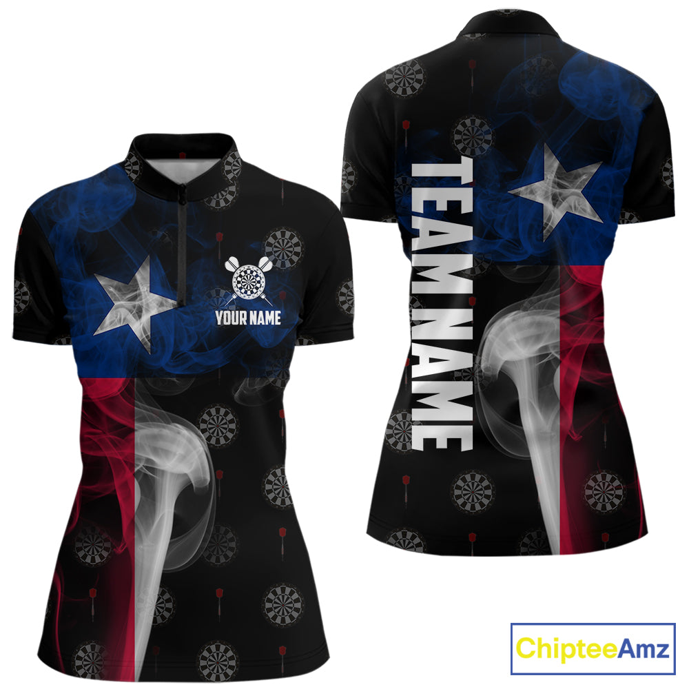Personalized Texas Flag Smoke Darts Polo & Quarter Zip For Women Custom Texas Darts Team Jersey TDM5487
