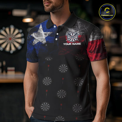 Personalized Texas Flag Smoke Darts Shirt For Men Custom Texas Darts Team Jersey Polo & 1/4 Zip TDM5488