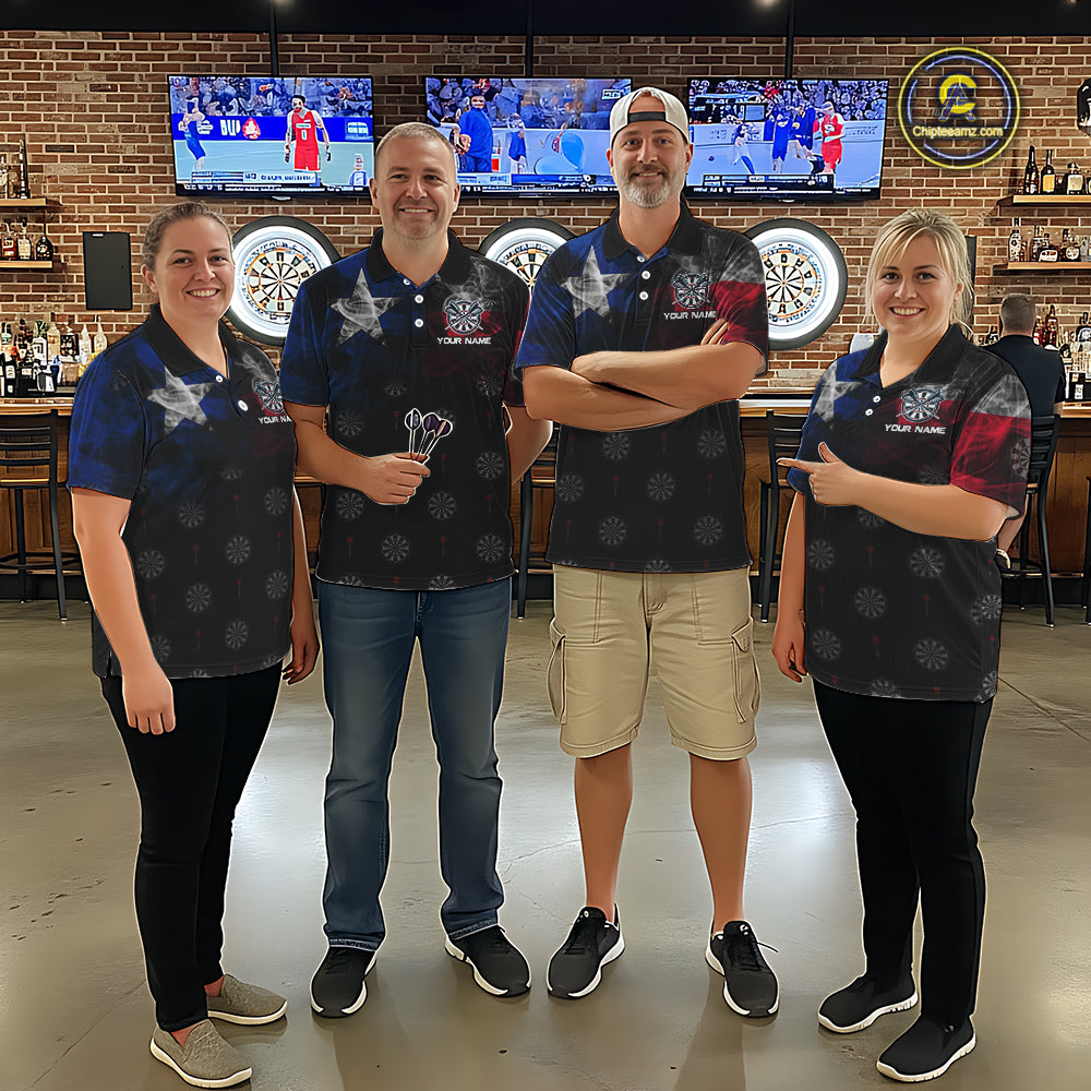 Personalized Texas Flag Smoke Darts Shirt For Men Custom Texas Darts Team Jersey Polo & 1/4 Zip TDM5488