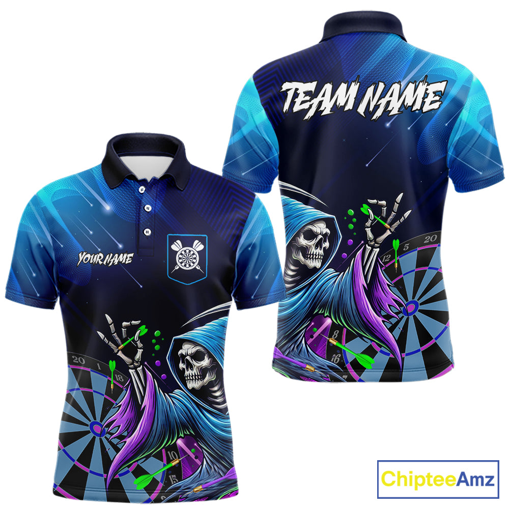 Funny Grim Reaper Blue Purple Galaxy Dart Shirts With Pocket Option For Men TDM5490