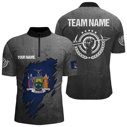 Customized Grunge New York Archery Men Quarter-Zip Shirts, New York Flag Shirts For Archer TDM0930