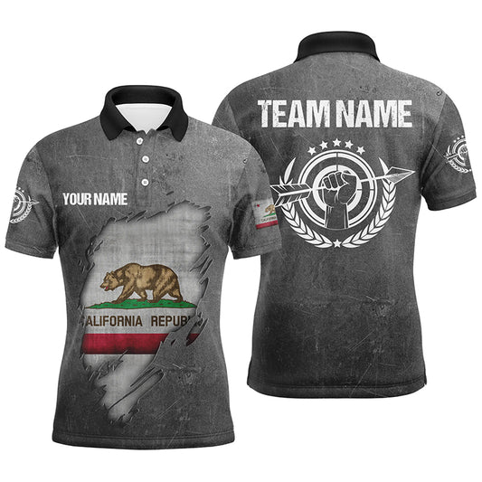 Personalized Grunge California Archery Men Polo Shirts, Custom California Flag Shirts For Archers TDM0931