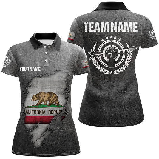 Personalized Grunge California Archery Women Polo Shirts, Custom California Flag Shirts For Archers TDM0931