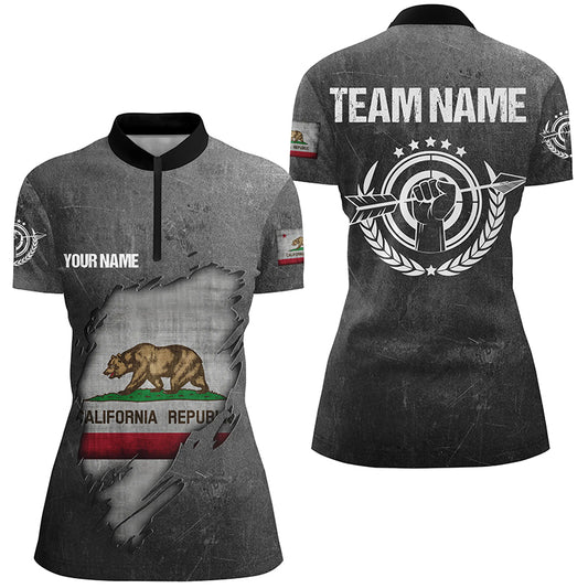 Custom Grunge California Archery Women Quarter-Zip Shirts, California Flag Shirts For Archer TDM0931