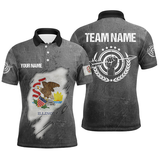Personalized Grunge Illinois Archery Men Polo Shirts, Custom Illinois Flag Shirts For Archers TDM0932