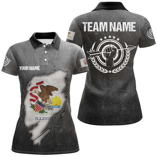 Personalized Grunge Illinois Archery Women Polo Shirts, Custom Illinois Flag Shirts For Archers TDM0932