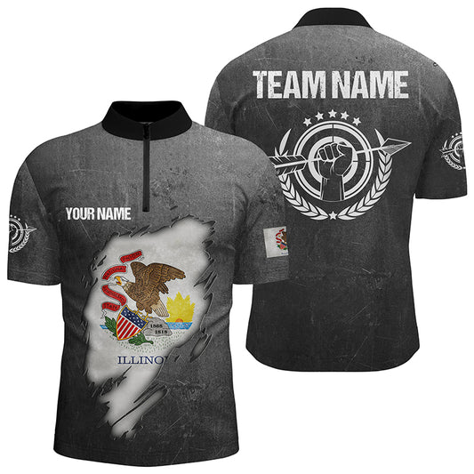Customized Grunge Illinois Archery Men Quarter-Zip Shirts, Illinois Flag Shirts For Archer TDM0932