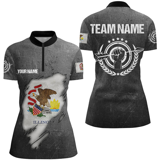 Customized Grunge Illinois Archery Women Quarter-Zip Shirts, Illinois Flag Shirts For Archer TDM0932