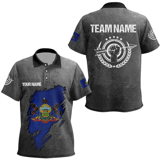Grunge Pennsylvania Archery Kid Polo Shirts, Custom Patriotic Pennsylvania Flag Archery Jerseys TDM0934
