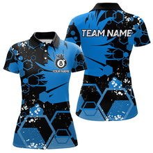Load image into Gallery viewer, Personalized Black Blue 8 Ball Crown Hexagon Billiard Shirts For Women, Pool Billiard Team Jerseys TDM3589