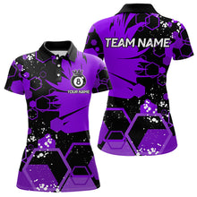 Load image into Gallery viewer, Personalized Black Purple 8 Ball Crown Hexagon Billiard Shirts For Women, Pool Billiard Team Jerseys TDM3590
