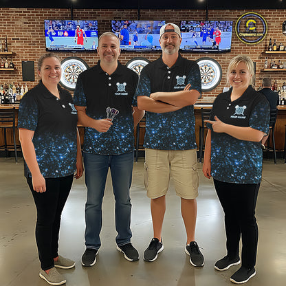 Black And Blue Custom Light Darts Polo & Quarter Zip For Women, Darts Jersey Team Outfit TDM5944