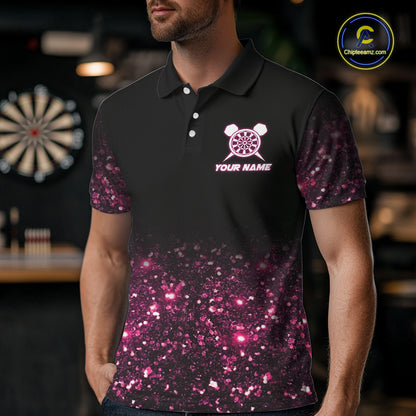 Pink And Black Custom Light Darts Polo & Quarter Zip For Men, Darts Jersey Team Outfit TDM5946